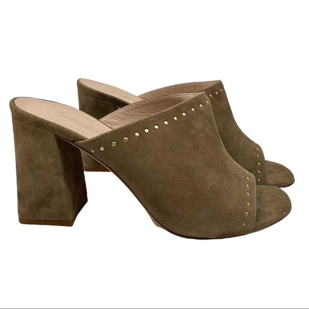 LA CANADIENNE studded peep toe mules